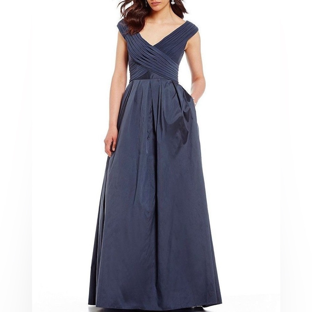 Adrianna Papell Draped Jersey Top Taffeta Fit & Flare Dress